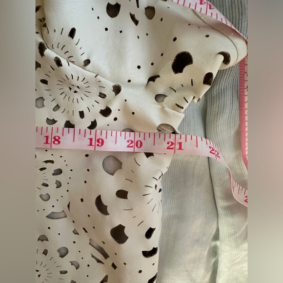 Live a Little size L vegan leather laser cutout top in cream - Picture 8 of 9